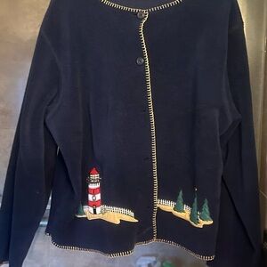 Croft & Barrow Navy Cardigan with Lighthouse Design